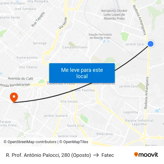 R. Prof. Antônio Palocci, 280 (Oposto) to Fatec map