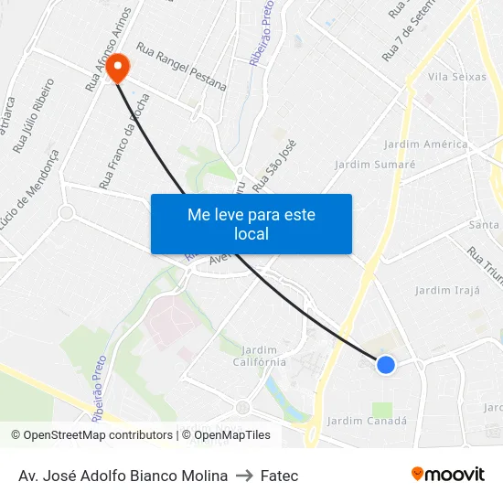 Av. José Adolfo Bianco Molina to Fatec map