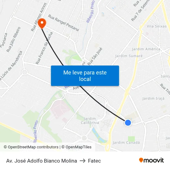 Av. José Adolfo Bianco Molina to Fatec map