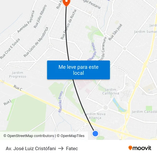 Av. José Luiz Cristófani to Fatec map