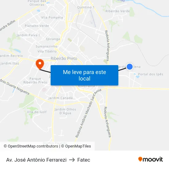 Av. José Antônio Ferrarezi to Fatec map