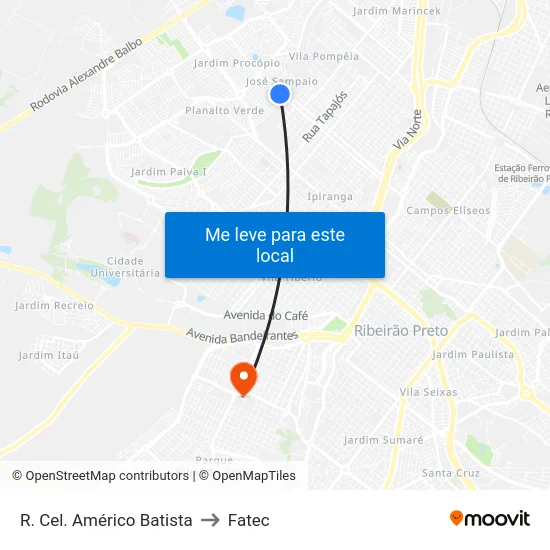 R. Cel. Américo Batista to Fatec map