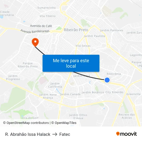 R. Abrahão Issa Halack to Fatec map