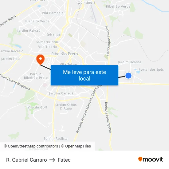 R. Gabriel Carraro to Fatec map