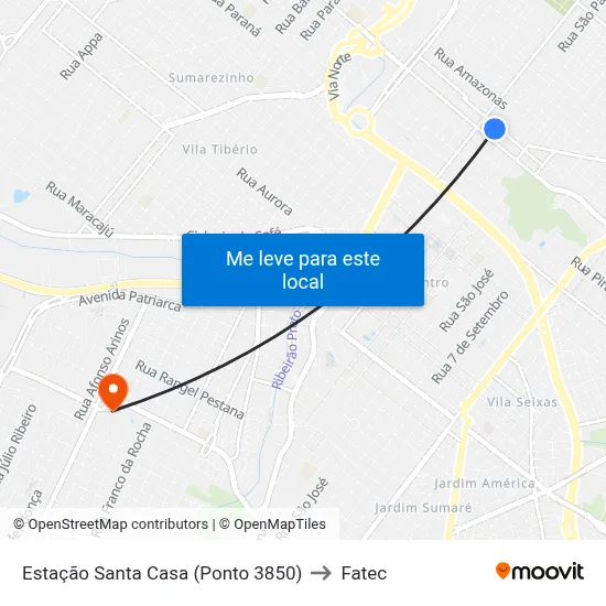 Estação Santa Casa (Ponto 3850) to Fatec map