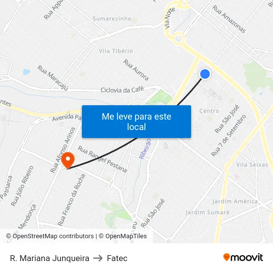R. Mariana Junqueira to Fatec map
