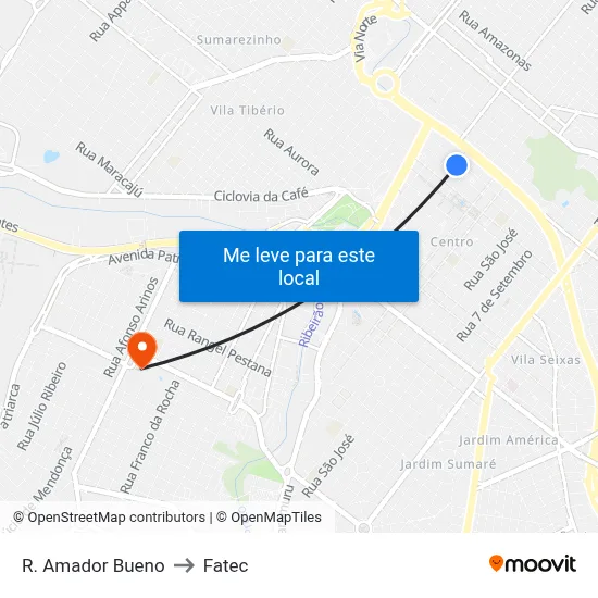 R. Amador Bueno to Fatec map
