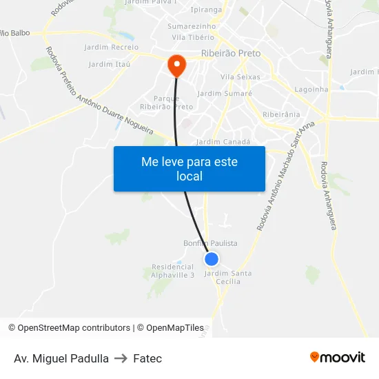 Av. Miguel Padulla to Fatec map