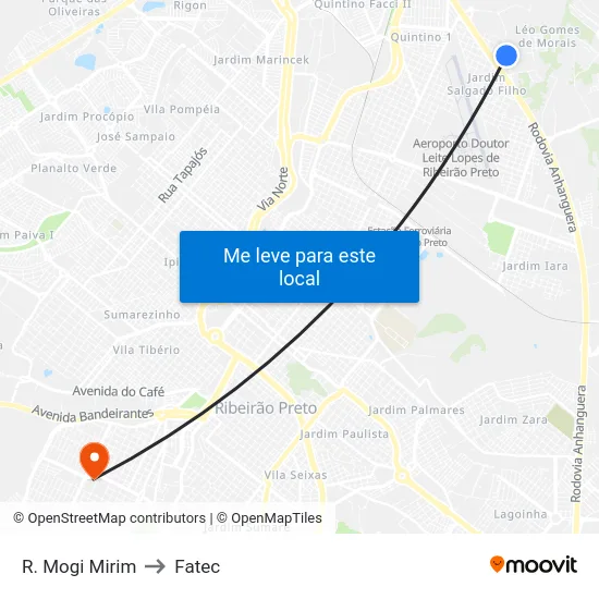 R. Mogi Mirim to Fatec map