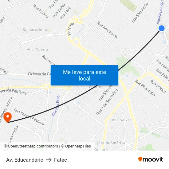 Av. Educandário to Fatec map