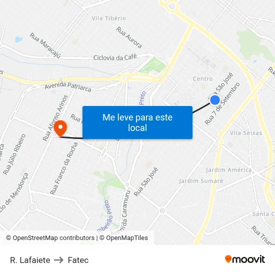 R. Lafaiete to Fatec map