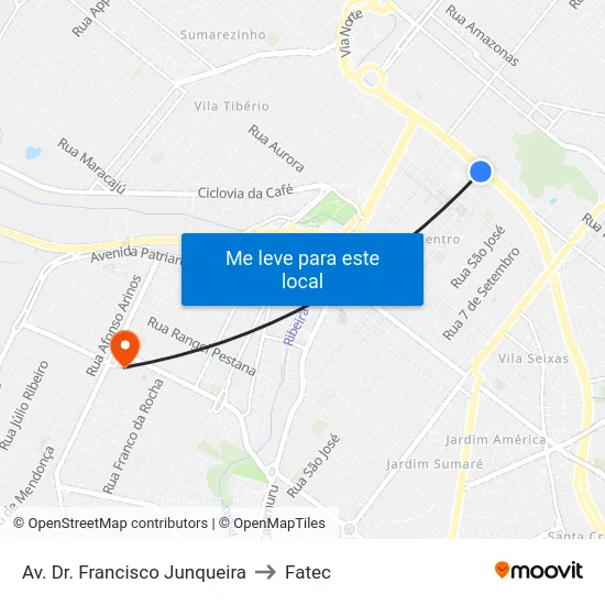 Av. Dr. Francisco Junqueira to Fatec map
