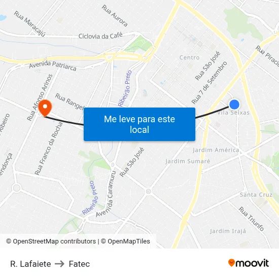 R. Lafaiete to Fatec map