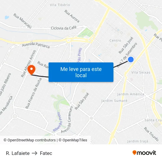 R. Lafaiete to Fatec map