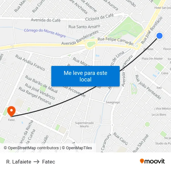 R. Lafaiete to Fatec map