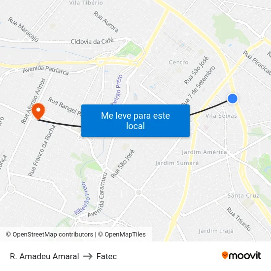 R. Amadeu Amaral to Fatec map