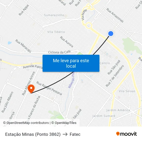 Estação Minas (Ponto 3862) to Fatec map