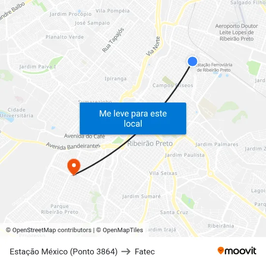 Estação México (Ponto 3864) to Fatec map