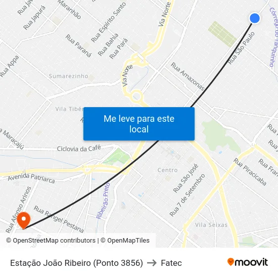 Estação João Ribeiro (Ponto 3856) to Fatec map