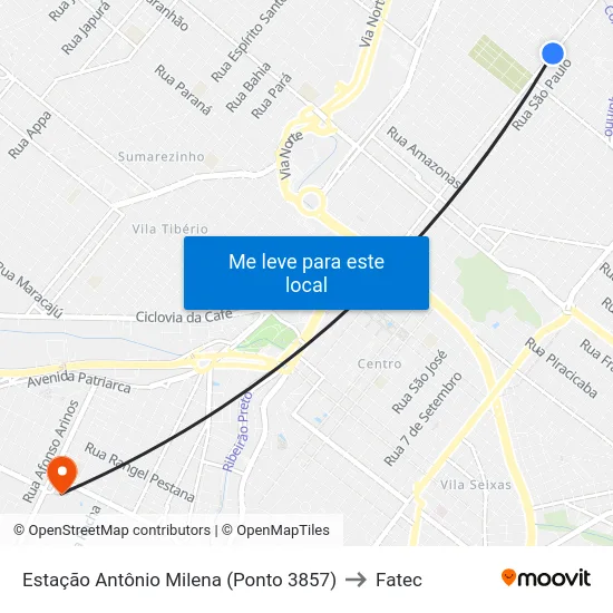 Estação Antônio Milena (Ponto 3857) to Fatec map