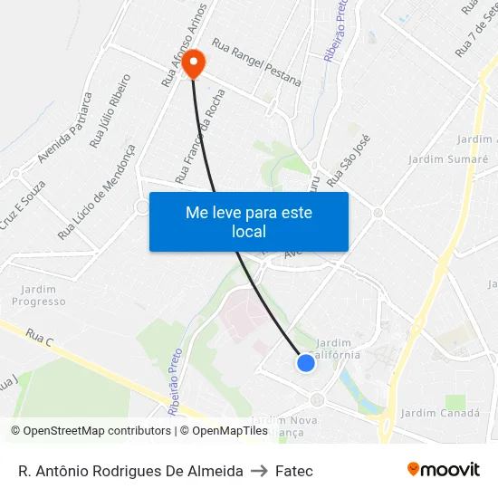 R. Antônio Rodrigues De Almeida to Fatec map