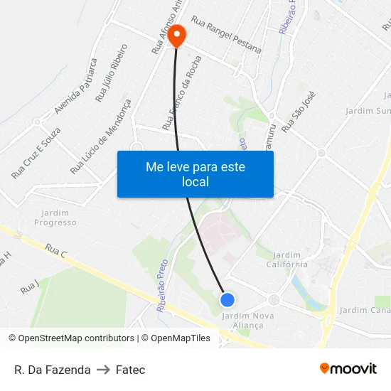 R. Da Fazenda to Fatec map