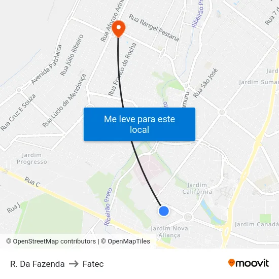 R. Da Fazenda to Fatec map