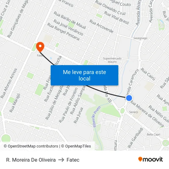 R. Moreira De Oliveira to Fatec map