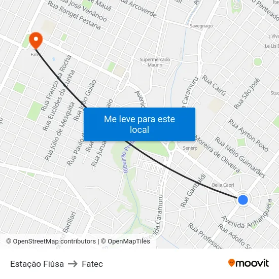Estação Fiúsa to Fatec map
