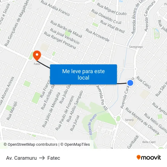 Av. Caramuru to Fatec map