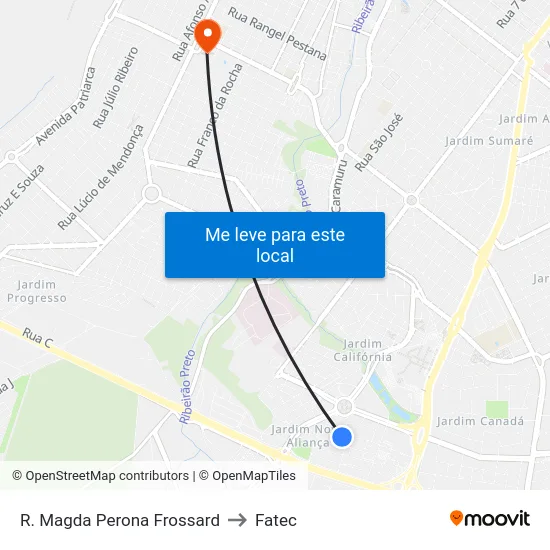 R. Magda Perona Frossard to Fatec map