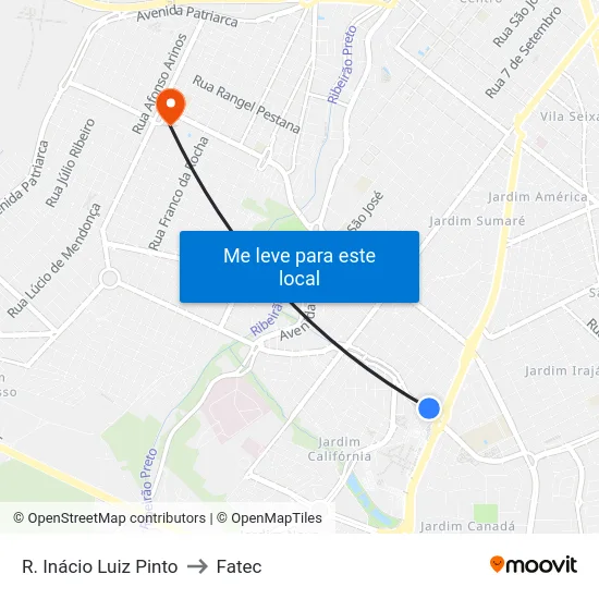 R. Inácio Luiz Pinto to Fatec map