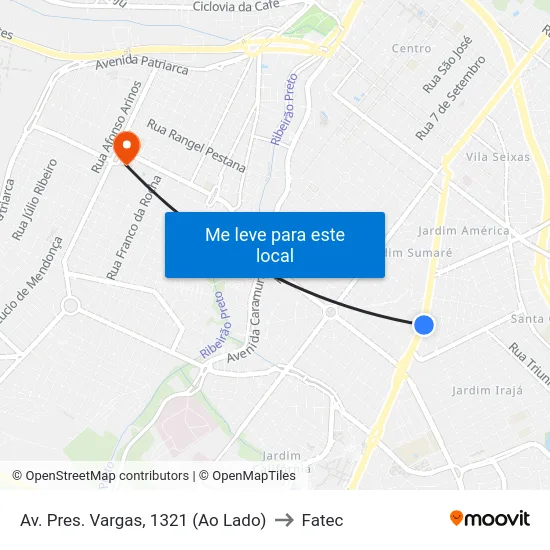 Av. Pres. Vargas, 1321 (Ao Lado) to Fatec map