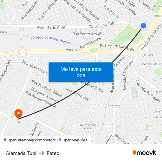 Alameda Tupi to Fatec map