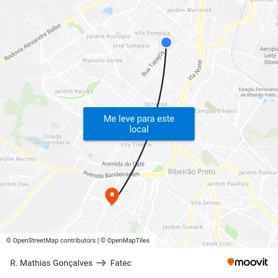 R. Mathias Gonçalves to Fatec map