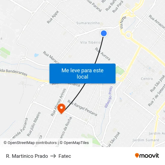 R. Martinico Prado to Fatec map