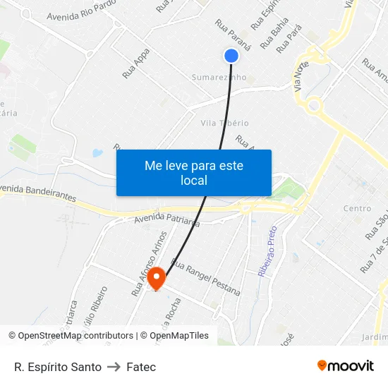 R. Espírito Santo to Fatec map