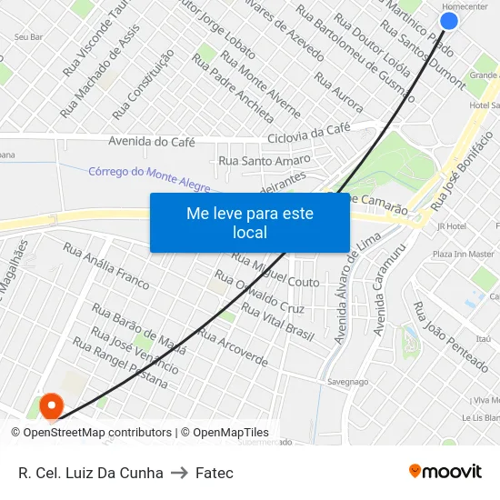 R. Cel. Luiz Da Cunha to Fatec map