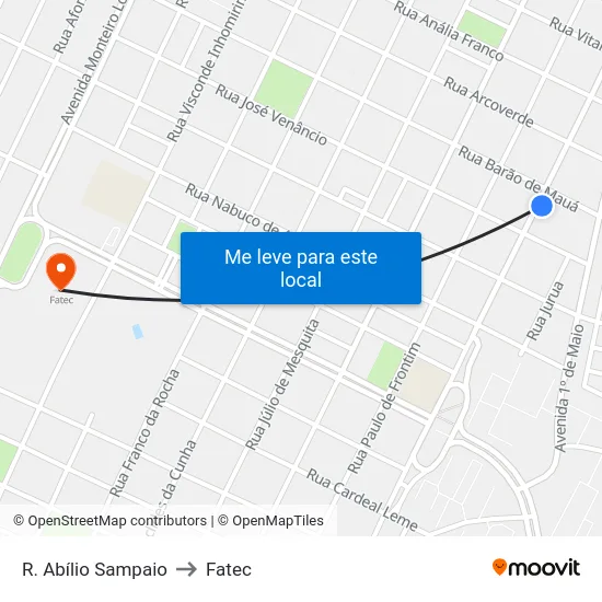 R. Abílio Sampaio to Fatec map