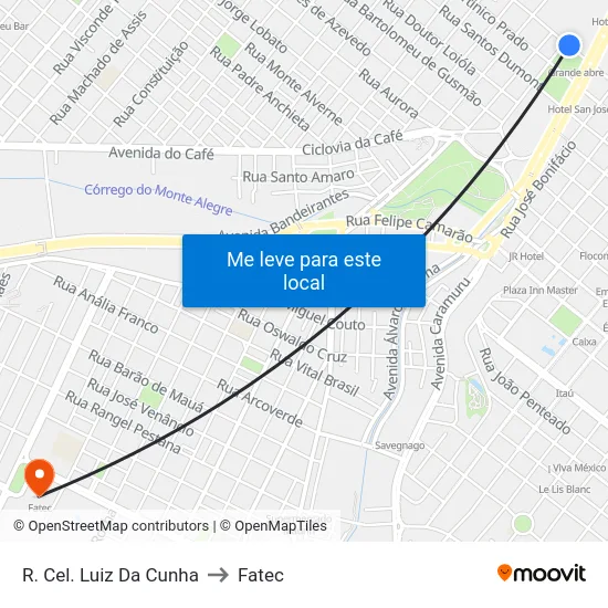 R. Cel. Luiz Da Cunha to Fatec map