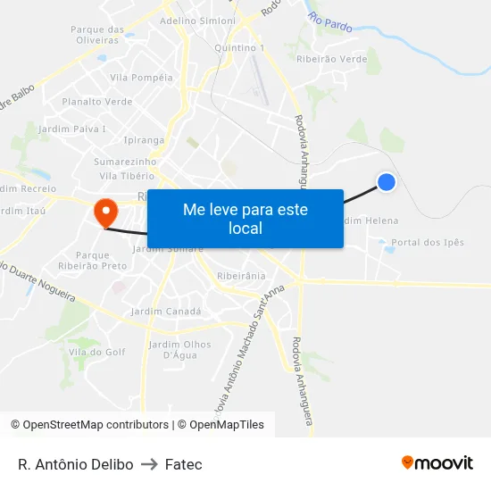 R. Antônio Delibo to Fatec map