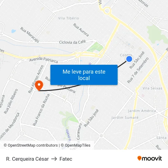 R. Cerqueira César to Fatec map