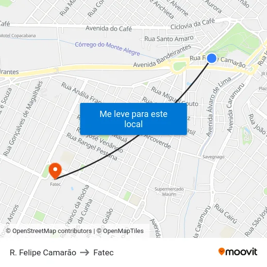 R. Felipe Camarão to Fatec map