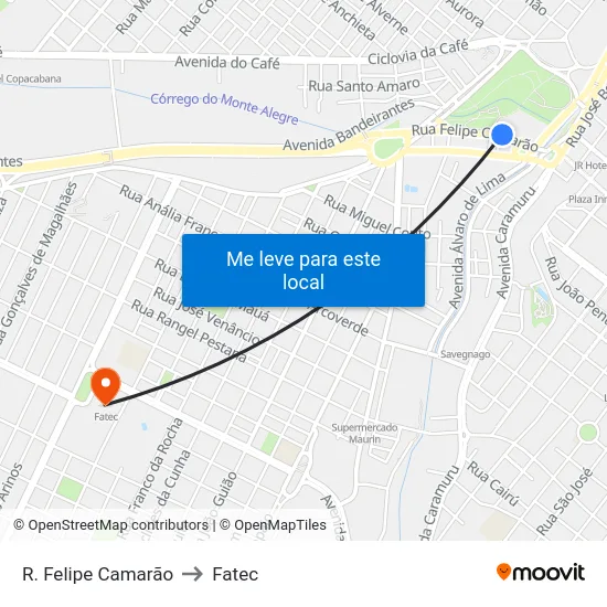 R. Felipe Camarão to Fatec map