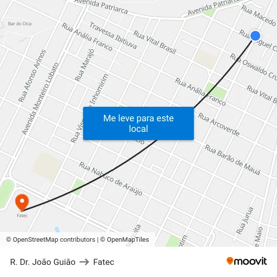 R. Dr. João Guião to Fatec map