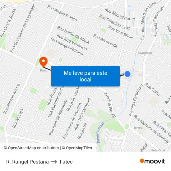 R. Rangel Pestana to Fatec map