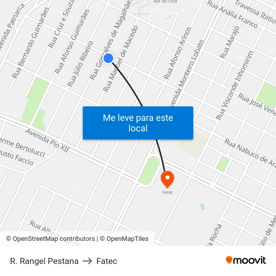 R. Rangel Pestana to Fatec map