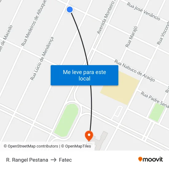 R. Rangel Pestana to Fatec map