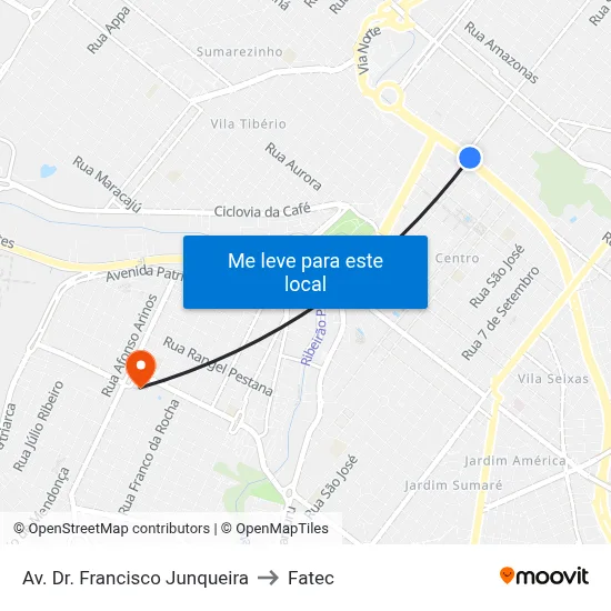 Av. Dr. Francisco Junqueira to Fatec map