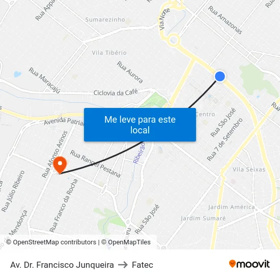 Av. Dr. Francisco Junqueira to Fatec map